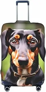 [HTTUP] Dachshund Weiner Pet Dogs Print Practical Elastic Washable Travel Luggage Cover with Concealed Zipper for Suitcases, White, Medium