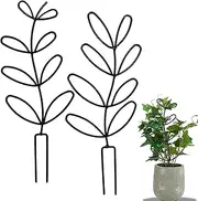 Haikole Trellis for Climbing Plants 2pcs Plant Trellis for Climbing Plants Indoor,Metal Leaf Shaped Small Trellis for Garden Potted Plant,Hoya,Pothos,Flower,Black Trellis for Potted Plants (A-Black)