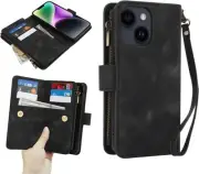 for iPhone 13 Wallet Case with 9 Card Holders,for iPhone 14 Case Zipper Coin