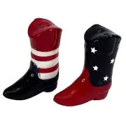 Cracker Barrel 4th July Patriotic Cowboy Boots Salt &Pepper Shakers Mini USA New