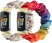 Scrunchie Band Compatible with Fitbit Charge 5/Charge 6 Band for Women, Girl Loop Soft Elastic woven Nylon Strap Replacement Breathable Stretchy Bracelet Wristband