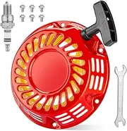 Recoil Pull Starter Spark Plug for 212cc 196cc 5.5hp 6.5hp Coleman CT200U CT200U-EX BT200X Trail Motovox MB200 MBX20 Baja MB200 Predator 212cc Mini Bike Hammerhead 80T TrailMaster Go Kart Red