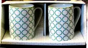 New 222 Fifth Chain Link Turquoise 12 oz Porcelain Coffee Mugs SET/2