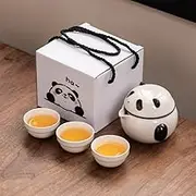 Reyoung Ceramic Tea Set,Set of 4,Animated Panda Design, Cute Tea Set,Porcelain Teapot & Cups, with Portable Design Gift Box, / Ladies/Men Tea Lovers