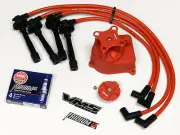DISTRIBUTOR CAP ROTOR SPARK PLUG WIRE KIT FOR 96-00 HONDA CIVIC D16 EK RED C (for: Honda)