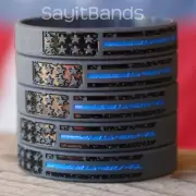 Vintage Flag Thin BLUE Line Wristband Bracelet Set - Police Awareness Band Lot