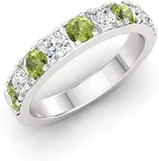 Diamondere Natural and Certified Gemstone and Diamond Wedding Ring in 10K White Gold | 0.92 Carat Half Eternity Stackable Band for Women, US Size 4 to 9