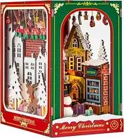 DIY Book Nook Kit, 3D Wooden Puzzle Dollhouse Kit, Booknook Miniature Kit, DIY Dollhouse Booknook Beautiful Christmas Book Nook with LED Light for Ages 14+ Teens Adults