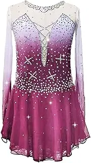 [Zagitova] Figure Skating Dress for Women with Sparkly Rhinestone Long Sleeve Ballet Dance Neck Ice Skating Costumes