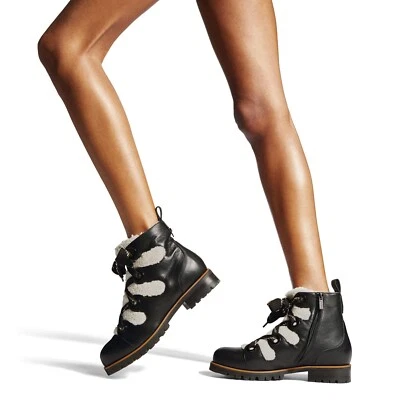 Jimmy Choo Bei Flat Black Smooth Leather with Shearling Boots size 36