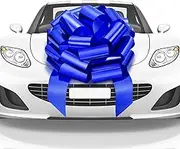 Mata1 Big Car Bow (Blue, 23 inch) Giant Gift Bows, Big Bow for Car, Big Blue Bow, Large Car Bow, Big Gift Bow, Car Pull Bow, Huge Car Bows, Car Ribbon Bows with 26 Loops and 4 Stickers