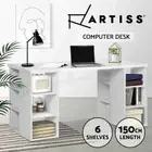 150cm Office Computer Desk Working desk modern design 6 storage shelves White