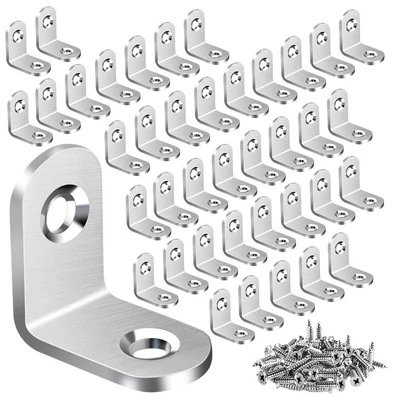 40 Pack Stainless Steel L Shaped Bracket Corner Brace for Shelves Wood Furniture