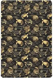 Fitted Crib Sheets for Nursery Gift Soft Breathable Baby Play Yard Sheet Fits Standard Crib and Toddler Mattresses 39x27in Black Golden Flower Sea Turtle Art