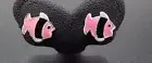 SOLID STERLING SILVER .925 FINE CHILDREN'S ENAMELED SUNFISH FISH EARRINGS PINK