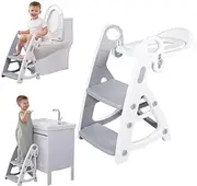 Potty Training Seat with Step Stool Ladder, SKYROKU Potty Training Toilet for Kids Boys Girls Toddlers - Comfortable Safe Potty Seat with Anti-Slip Pads Ladder Grey