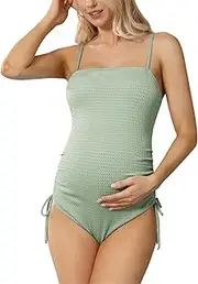 [Maacie] Macie Maternity One Piece Split Hem Bathing Suit Swimsuit knitted bathing suit with cutout back