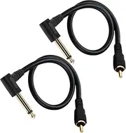 Seadream RCA to 1/4" TS Audio Cable, Right Angle Gold-Plated Connector, 90 Degree Angle 6.35mm TS Mono Male to RCA Male Audio Adapter Cable for Guitar,Amplifiers,Speaker 2-Pack, Black