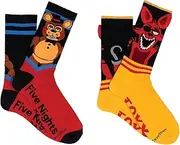 [Everything Legwear] Five Nights at Freddy's Crew Socks (2 Pair) - Freddy, Foxy - One Size Fits Most, Freddy and Foxy 2pr Crew, One Size