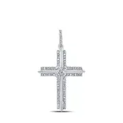 Macey Worldwide Jewelry 10K White Gold Mens Diamond Cross Charm Pendant 1/5 CT