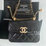 二手精品 CHANEL 香奈兒 黑色小牛皮 雙金球 MINI 鍊子口蓋零錢包 斜挎包 萬用小包 腰包 AP2290