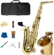 Alto Saxophone Gold Lacquered Sax Eb E-flat with Case Strap for Student Beginner