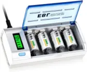 EBL C Cells Rechargeable Batteries 4 Pack with Smart Battery Charger for C D 9V