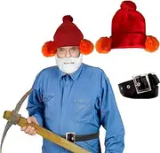 [yaxwhty] Christmas Adult Knit Beanie Set,Winter Red Warm Snug Knit Hat,Cute Faux Fur Pompoms Balls Ear Covers,Black Santa Pleather Belt for Halloween Men Women Cosplay Parties