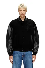 [Diesel] Diesel - Varsity bomber jacket in cotton and leather - Leather jackets - Man - Black 56 Black