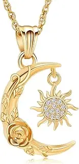[DOTUIARG] Rose Flower Moon And Sun Stainless Steel Cremation Jewelry For Women Men Hold Human Ashes Keepsake Memorial Urn Pendant Necklace