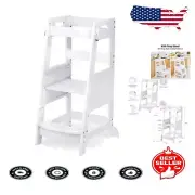 Adjustable Bamboo Toddler Kitchen Step Stool - Height Safety & Independence