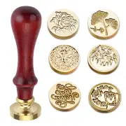 Wax Seal Stamp Gift Box Set, 6 Pcs Sealing Wax Stamps Copper Seals 1 Wooden Hilt