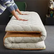 Japanese Floor Mattress Futon Mattress, 4inch Thicken Winter lamb velvet tatami non-slip Daybed Futon Sleeping Pad Thick warm and super soft coral velvet foldable Roll Up Floor Lounger Mattress(White,