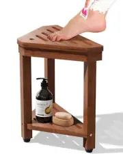 Shower Foot Rest 15 in Acacia Stool for Shaving Legs Corner Bath Bench