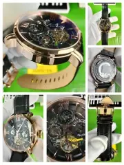 Invicta Objet D Art Automatic Rose Gold Men Watch 22653 SS WR Case Leather Band