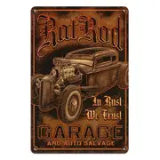 Rat Rod Garage Auto Salvage Tin Metal Sign Rustic Look Vintage Man Cave