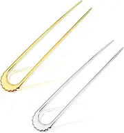 2Pcs French Hair Pins, U Shaped Hair Fork Sticks Metal Hairpin Elegant Updo Chignon Pins for Women Girls Buns Hair Styling Accessories (1 Gold and 1 Silver)