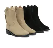 EVERAU® Women Leather Zipper Pointed Toe Block Heel Boots Lewis
