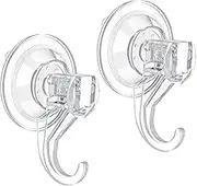 Suction Cup Hooks, Small Clear Shower Suction Hooks Heavy Duty Vacuum Suction Cups with Hooks Removable Reusable Bathroom Suction Hooks for Tile Wall Window Glass Door - 2 Pcs (Transparent, One Size)