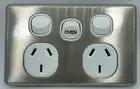 Double Power Point OVEN 32A Extra Switch SLIM With Brushed Metal Cover Slimline