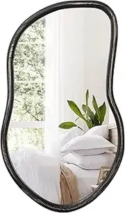 FEUFOAM Wood Frame Mirrors Irregular Asymmetrical Wall Mirror Farmhouse Large Bathroom Mirror Rustic Black Wall Mounted Mirror for Living Room Bedroom Entryway Hallway