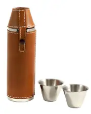 Bey-Berk 10oz Stainless Steel Tan Leather Cylinder Flask