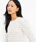 LOFT Puff Long Sleeve Metallic Shimmer Sparkle Stripe Top Crew Neck Soft NEW NWT