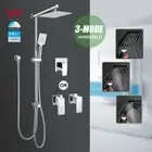WELS Chrome Square 8'' Rainfall Head 3 Mode Handheld Sliding Rail Wall Mixer Tap