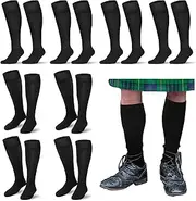 [Cozypower] 8 Pairs Scottish Kilt Hose for Men Ribbed Kilt Socks Black Knee High Socks Breathable Tube Scottish Accessories for St. Patrick's Day Party Favor, Size L, Black, Large