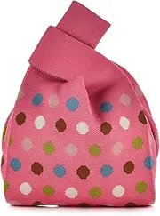 [WNV] Women Knitted Top-handle Handbag Colorful Dots Crocheted Knot Light Wristlet Hobo Purse For Shopping Travel Daily Working