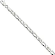 [JewelryWeb] 925 Sterling Silver Solid Polished 4.75mm Pave Flat Figaro Link Bracelet Lobster Claw Jewelry Gifts for Women - Length Options: 18 20 23