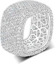 [MDFUN] 18K White Gold Plated Iced Out Engagement Promise Wedding Eternity Square Ring for Women Men, Sparkling Cubic Zirconia Rings 13.5mm Width Size 5-10.5