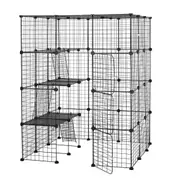 4 Tier Cat Enclosure Cage House XL DIY Metal Rabbit Hutch Ferret Bunny Crate Kitten Fence Kennel Playpen 3 Platforms 3 Ramps