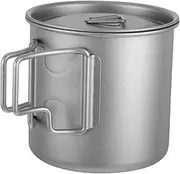 Vaguelly Titanium Coffee Mug with Foldable Handle Lightweight Insulated Cup for Camping Hiking Travel and Backpacking Drinkware with Lid